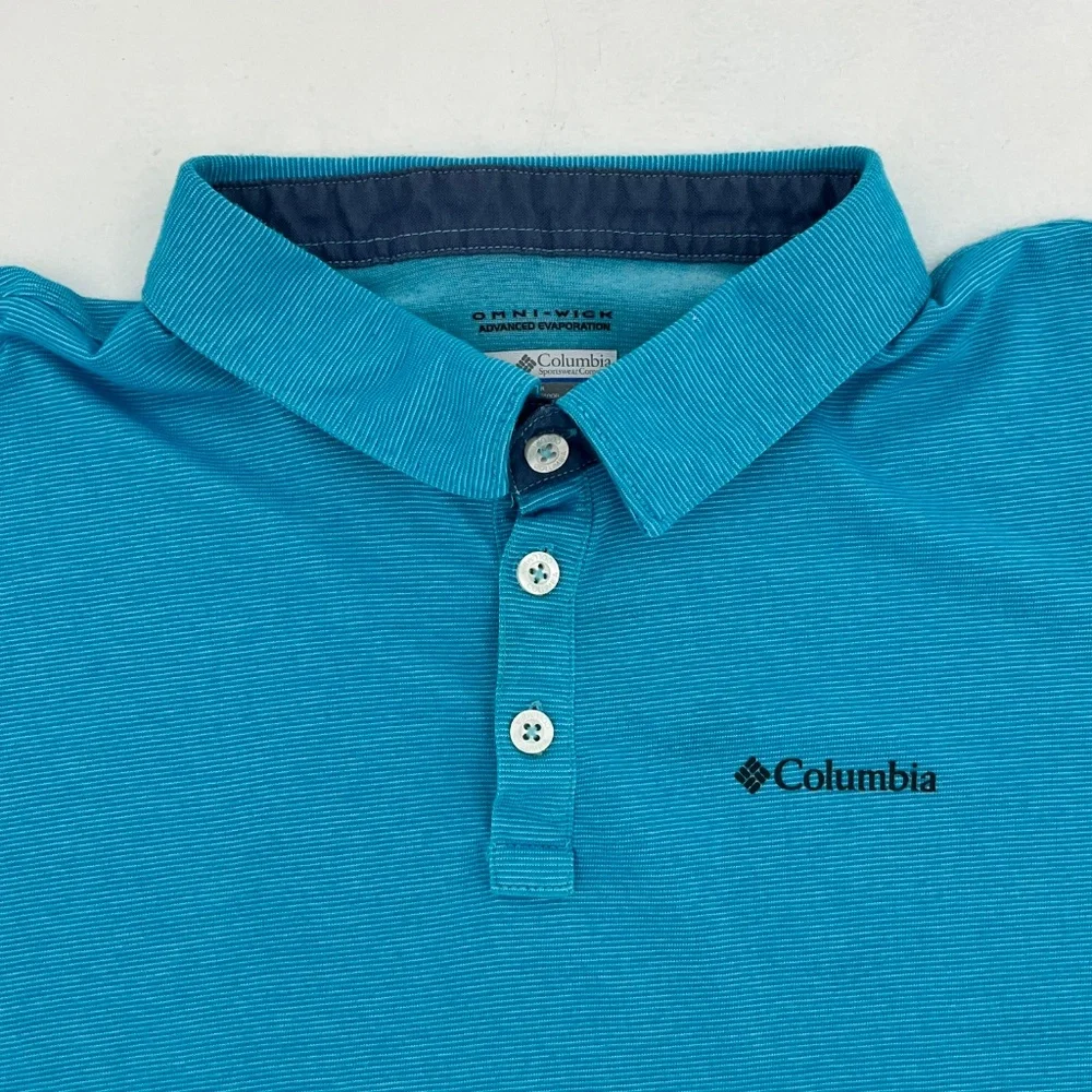 Columbia Mens XXL Polo Shirt Blue Omni-Wick Advanced Evaporation Short Sleeve‎